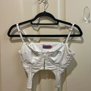 Edikted white corset crop top size Medium. Dangling hoops. Lightly worn.
